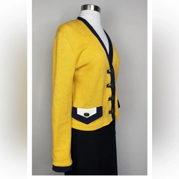 St. John Collection by Marie Gray Yellow Black Santana Knit Jacket / Blazer sz 6 - Picture 2 of 6
